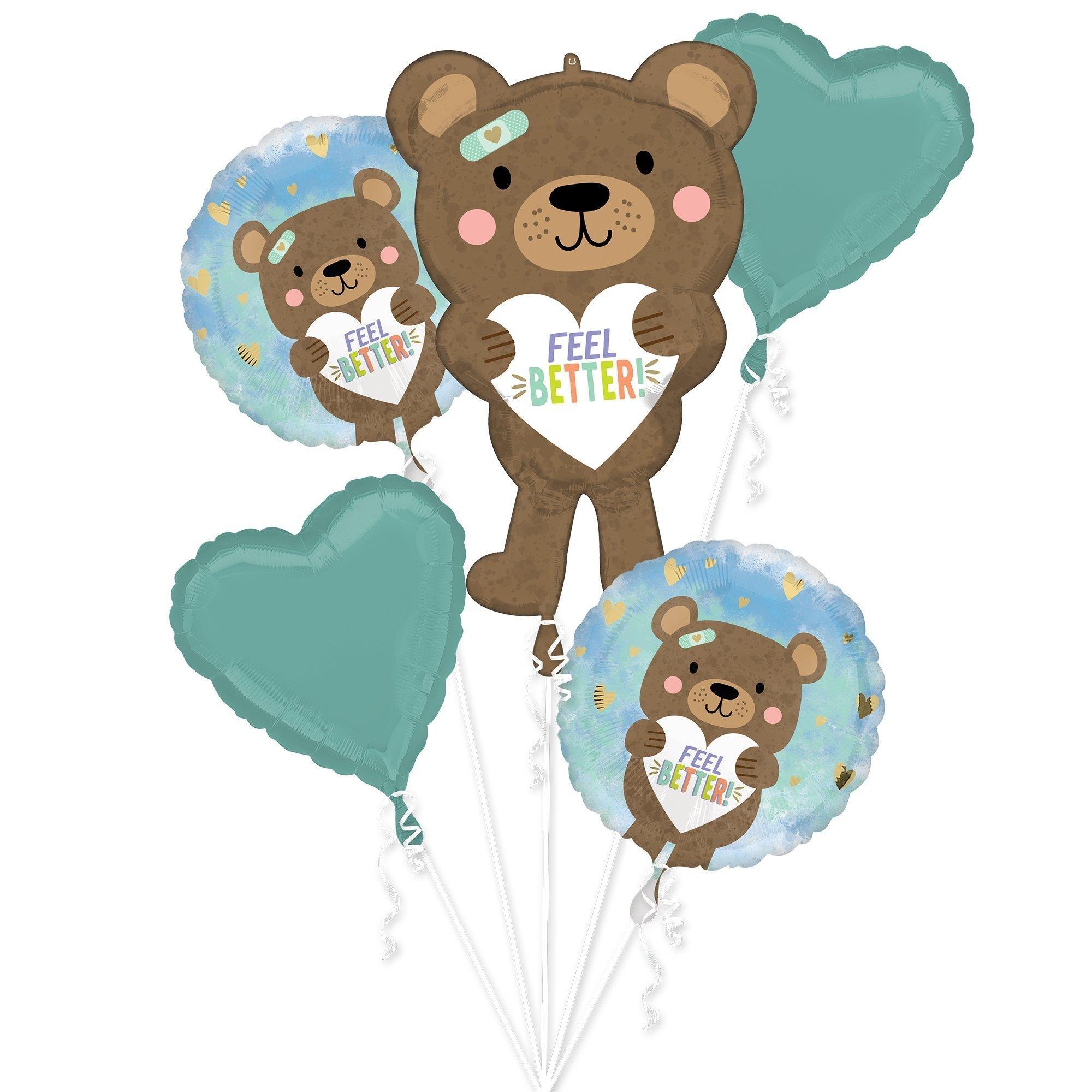 Premium Feel Better Bear Foil Balloon Bouquet with Balloon Weight, 13pc